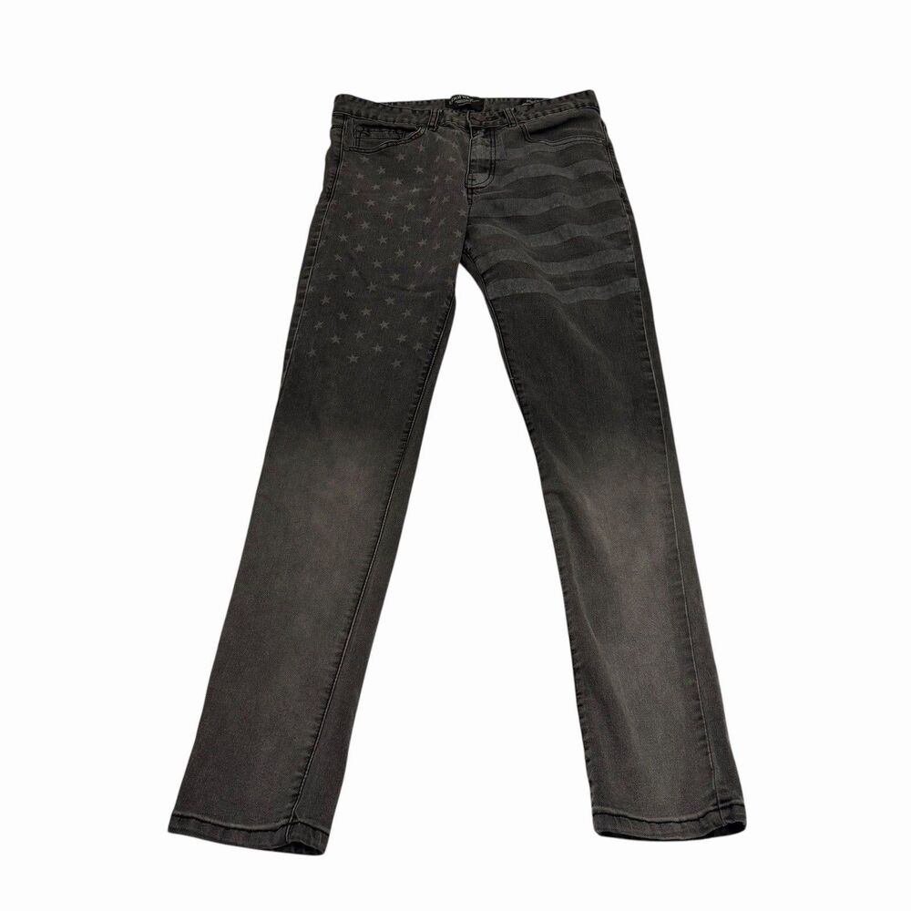 Boohoo Man Jeans Stretch Mens Skinny American Flag 34 Regular Black Denim